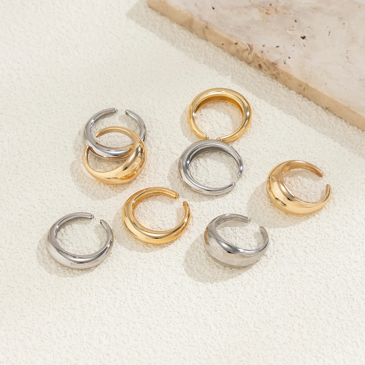 8pcs Chunky Open Smooth Surface Trendy Gold Silver Mixed Women Rings Set Jewelry Gifts