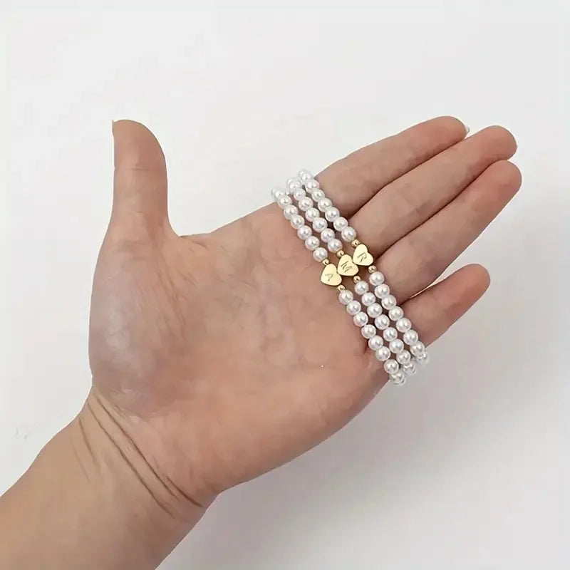 26 Letters A-Z Initial Faux Pearl Gold Fashion Women Link Bracelet Wristband Bangle Jewelry Gift