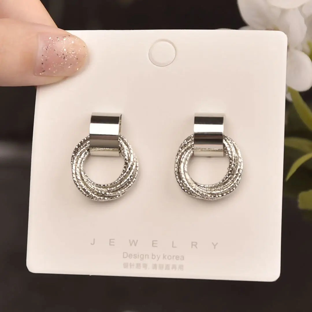 Retro Metal Gold Silver Multiple Small Circle Stud Women Korean Jewelry Earrings Fall Jewelry Gift