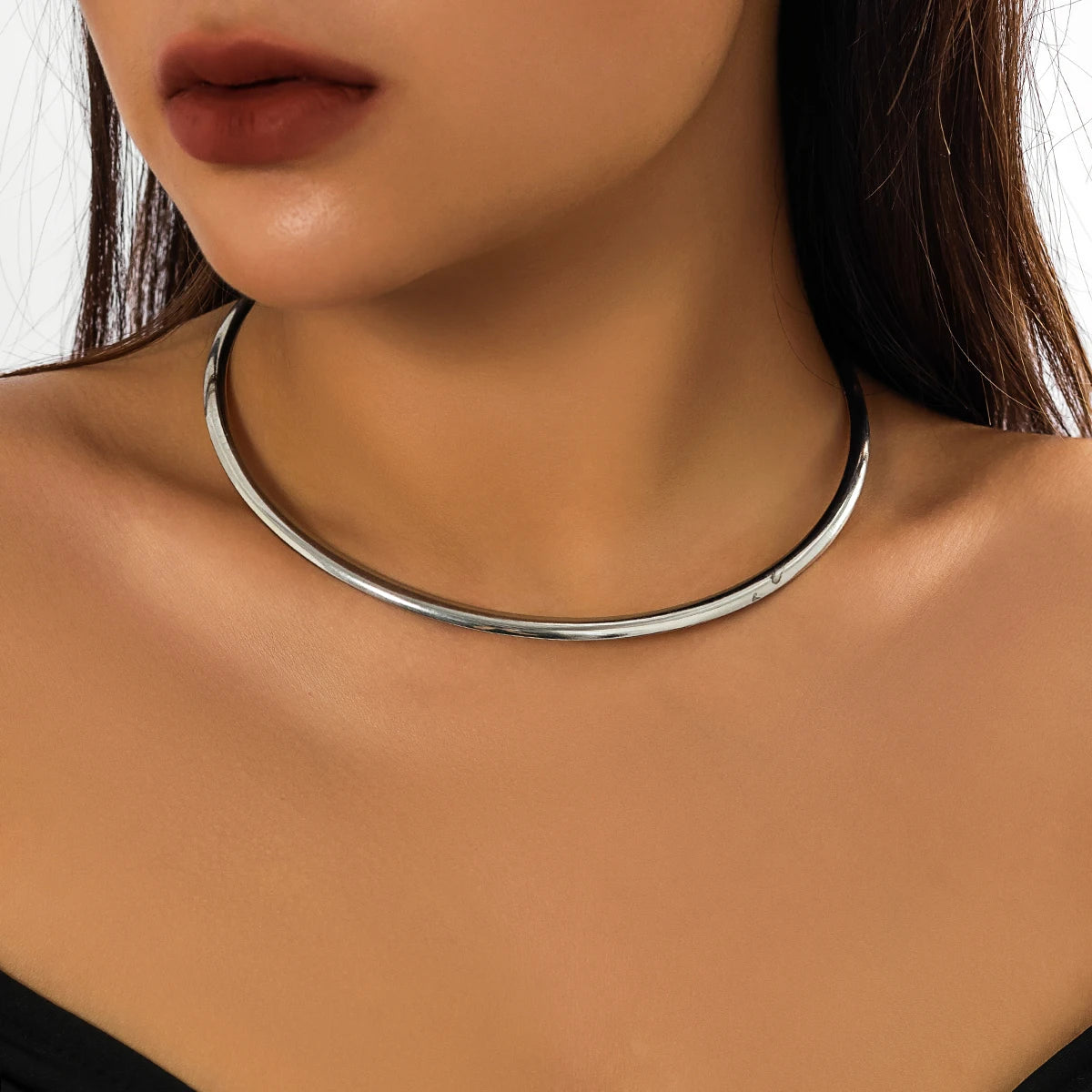 Elegant Simple Chunky Circle Torques Fashion Trendy Gold Silver Women Choker Collar Necklace