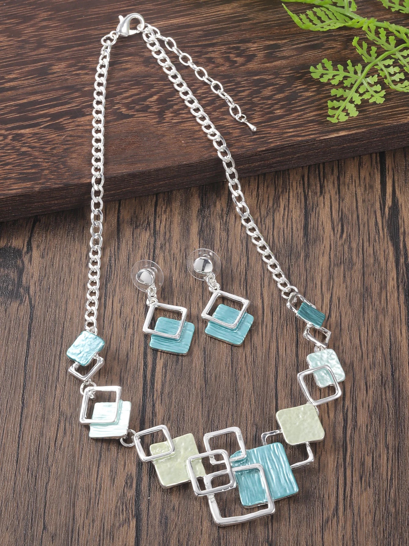 Fashion Simple Drip Oil Geometric Trendy Daily Party Necklace Earrings Gold Silver Women Jewelry Set
