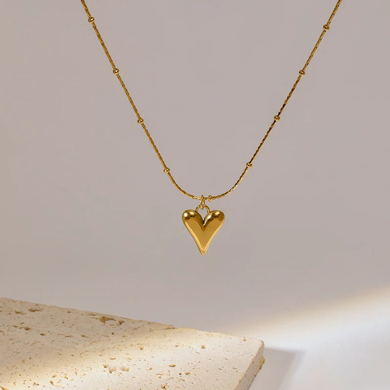 Gold Color Heart Love Necklace Earrings Trendy Women New Party Fall Jewelry Set Gift