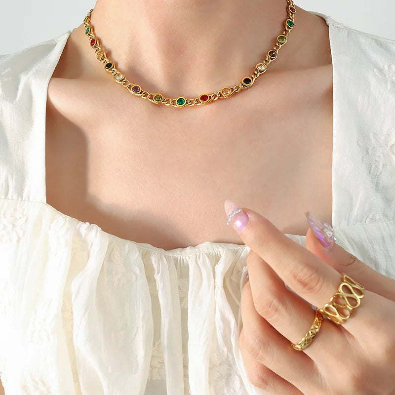 Colorful Zircon Fashion Copper Gold Women Necklace Bracelet Jewelry Set Jewelry Gifts