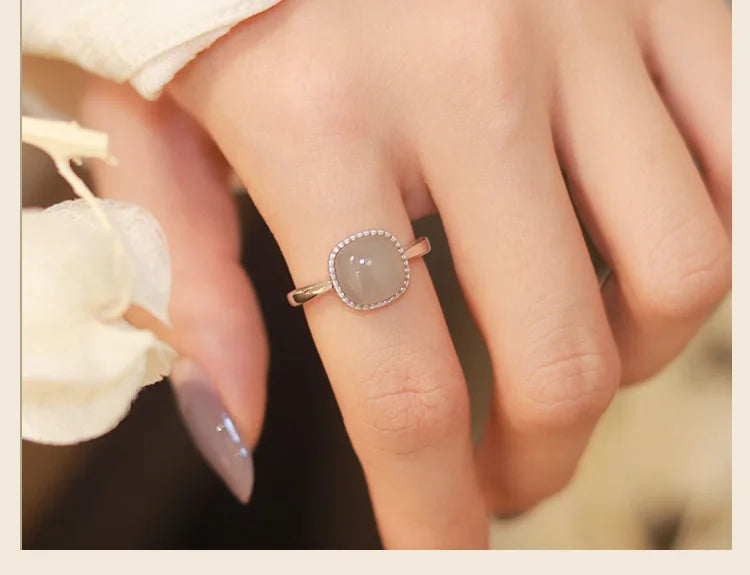 New Imitation Jade Retro Fashion Sweet Finger Simple Adjustable Open Gold Women Rings Jewelry Gift