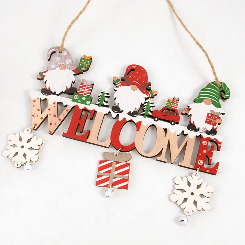 Santa Claus Wooden Hanging Ornament Christmas Home Decoration Door Xmas Tree Pendants New Year Gifts