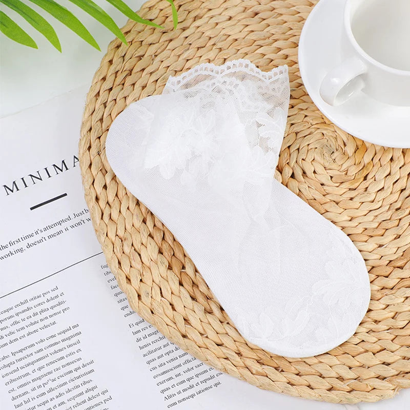 5 Pairs Socks Lace Transparent Lolita Invisible Thin Non-slip Short Ankle Low Cut Boat Women Socks