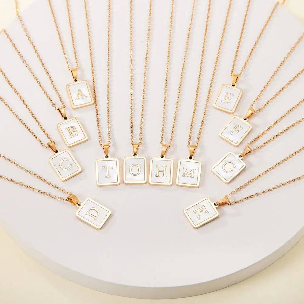 Pearl Shell Initial Letter 26 Alphabet Minimalist Pendant Trendy Gold Women Necklace Jewelry Gifts