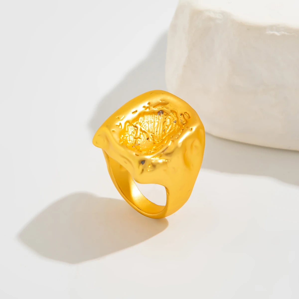 Gothic Irregular Chunky Thick Vintage Flower Shaped Opening Daily Aesthetic Gold Silver Women Rings