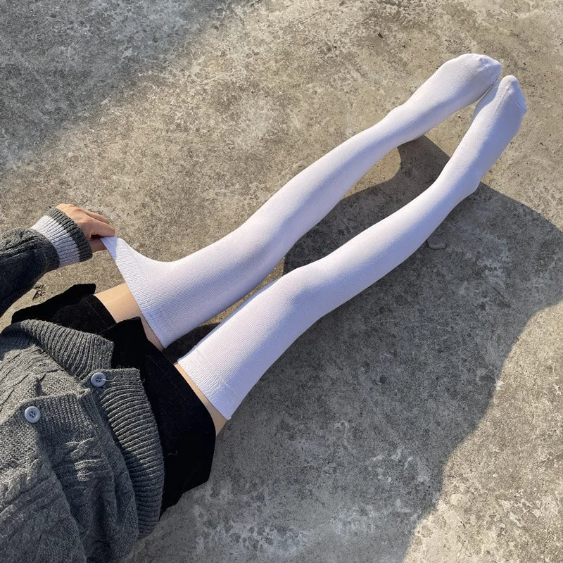 Autumn Winter Black White Grey Thigh High Cute Lolita Thick Warm Long Leg Socks Women Stockings