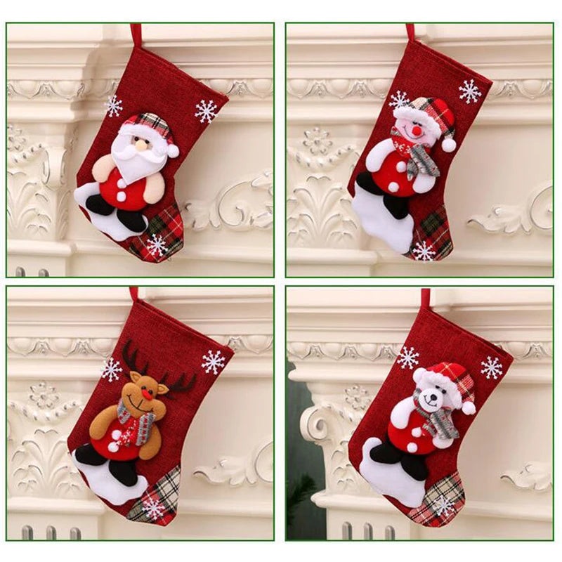 Christmas Tree Ornaments Hanging Elk Bear Snowman Socks Gift Bags Home Party Fireplace Decor