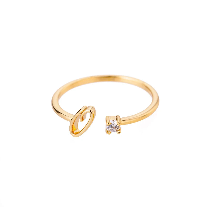 A-Z Initial Open Adjustable Wedding Trendy Crystal Zircon Gold Couple Women Rings Jewelry Gift