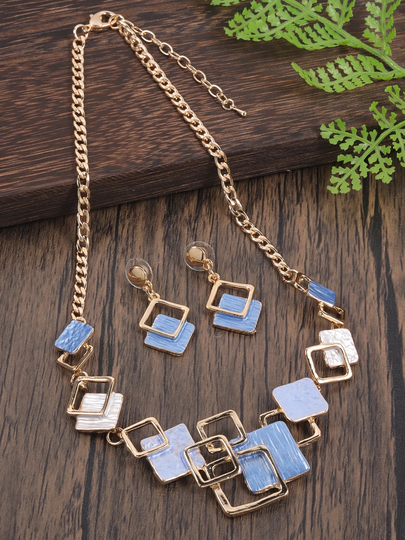 Fashion Simple Drip Oil Geometric Trendy Daily Party Necklace Earrings Gold Silver Women Jewelry Set