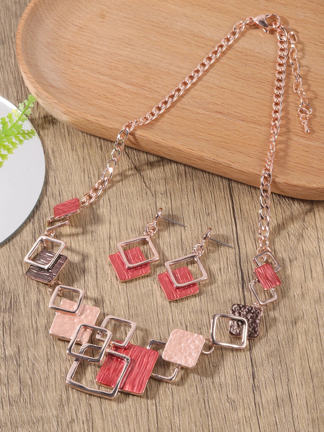 Fashion Simple Drip Oil Geometric Trendy Daily Party Necklace Earrings Gold Silver Women Jewelry Set