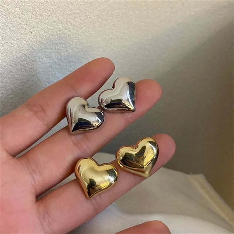 Minimalist Simple LOVE Heart Stud Trendy Elegant Wedding Bride Gold Silver Women Earrings Jewelry