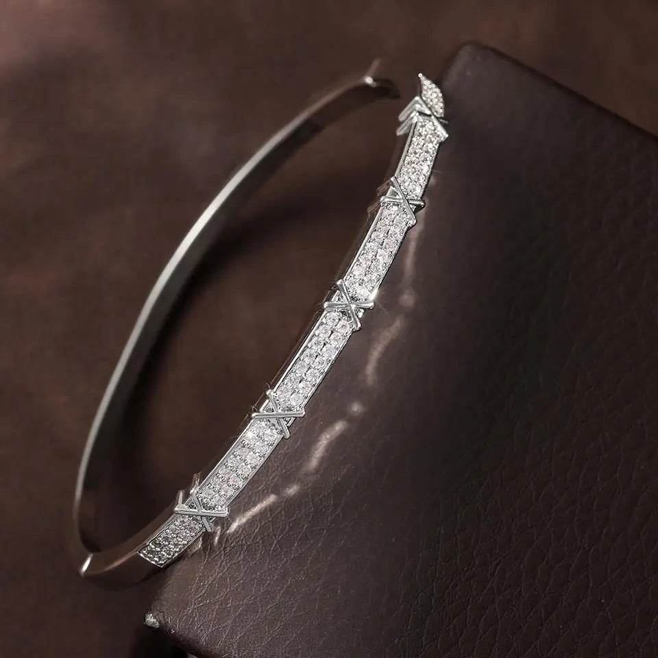 New Zircon Nail Open Fashion Crystal Inlaid Adjustable Silver Gold Women Bracelet Bangle Jewelry