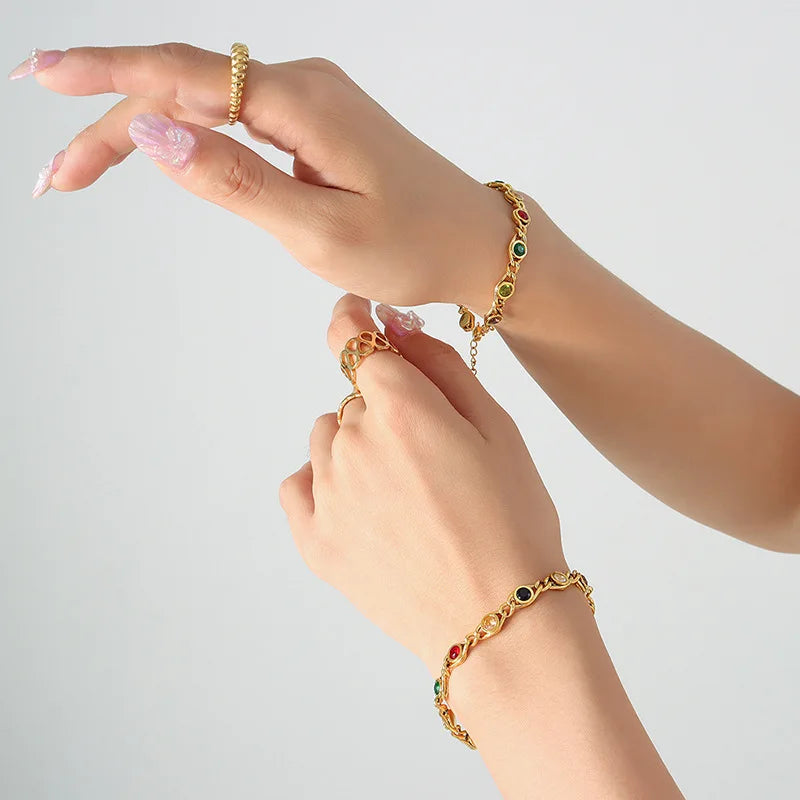Colorful Zircon Fashion Copper Gold Women Necklace Bracelet Jewelry Set Jewelry Gifts