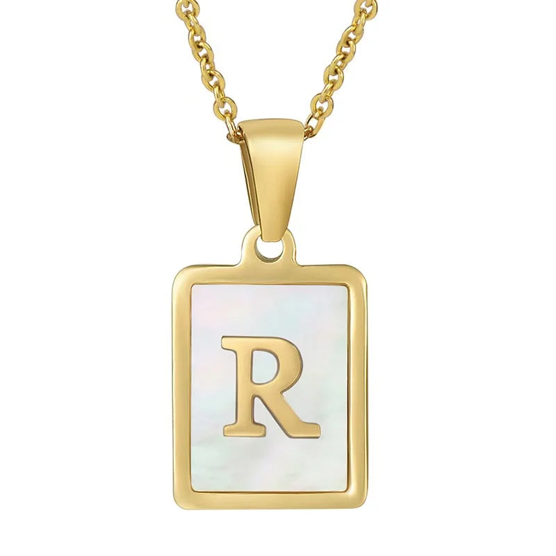 Pearl Shell Initial Letter 26 Alphabet Minimalist Pendant Trendy Gold Women Necklace Jewelry Gifts