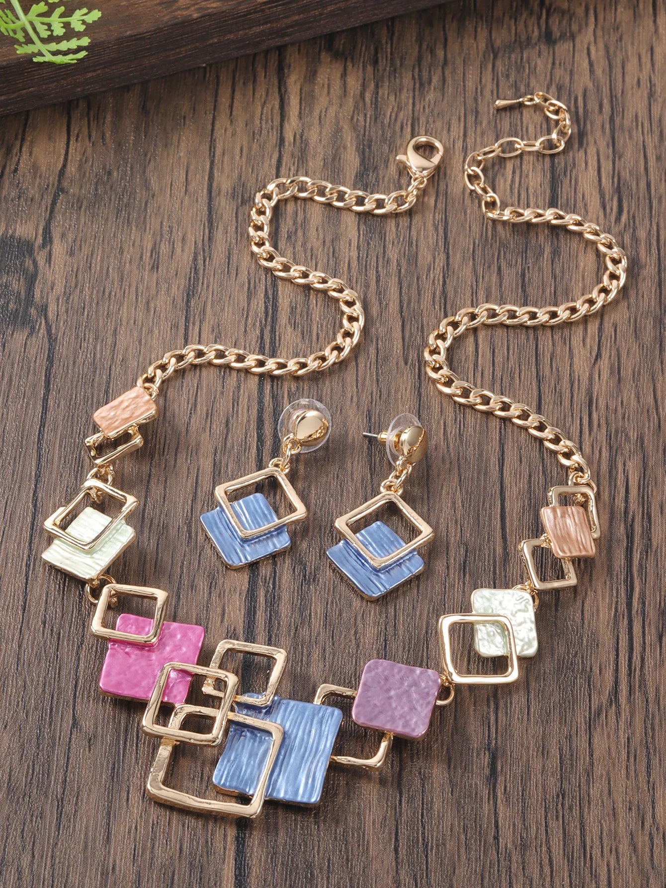 Fashion Simple Drip Oil Geometric Trendy Daily Party Necklace Earrings Gold Silver Women Jewelry Set