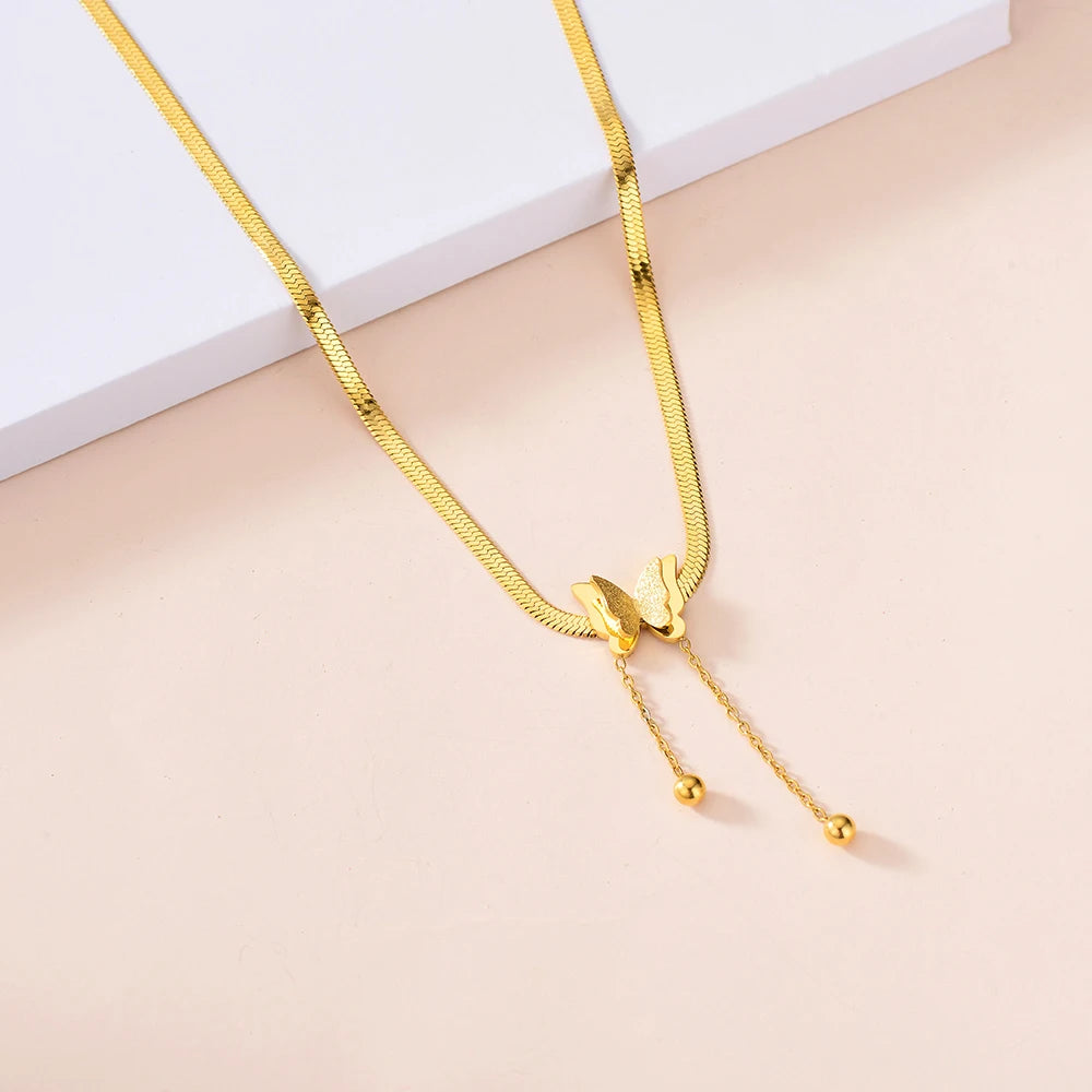 Multilayer Vintage Butterfly Blade Snake Chain Charms Tassel Gold Women Necklace Choker Jewelry Gift