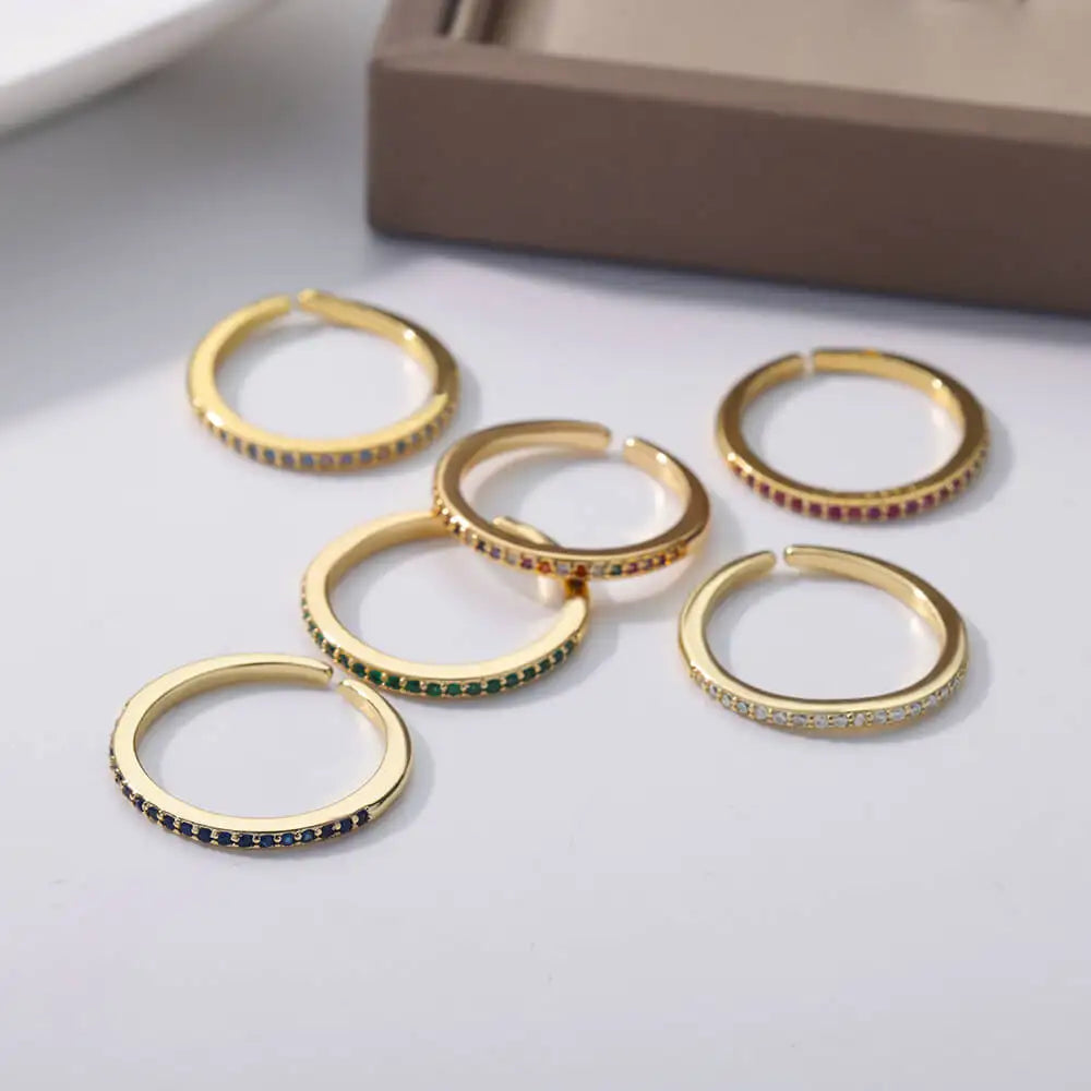 Mini Zircon Multi Color Adjustable Engagement Wedding Gold Women Rings Christmas Jewelry Gift