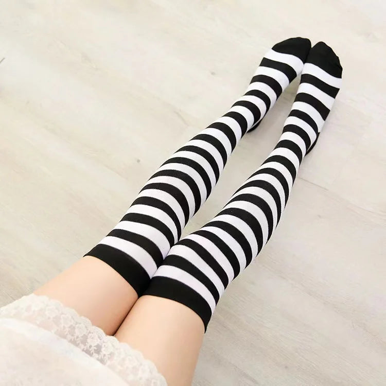 Christmas Halloween Sexy Striped Socks Thigh High Over The Knee Thin Socks Women Stockings