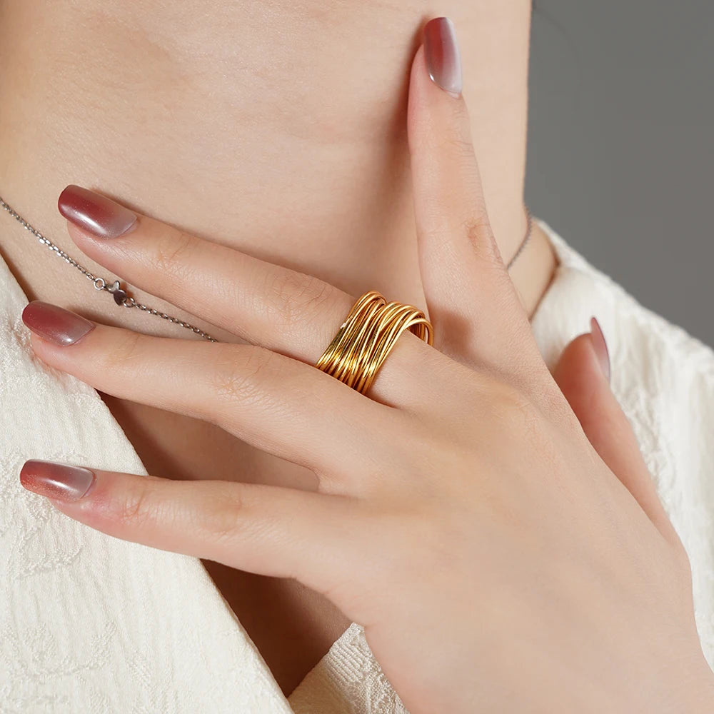 Gold Open Butterfly Bow Heart Twist Multi Layers Women Rings Valentine's Day Jewelry Gift