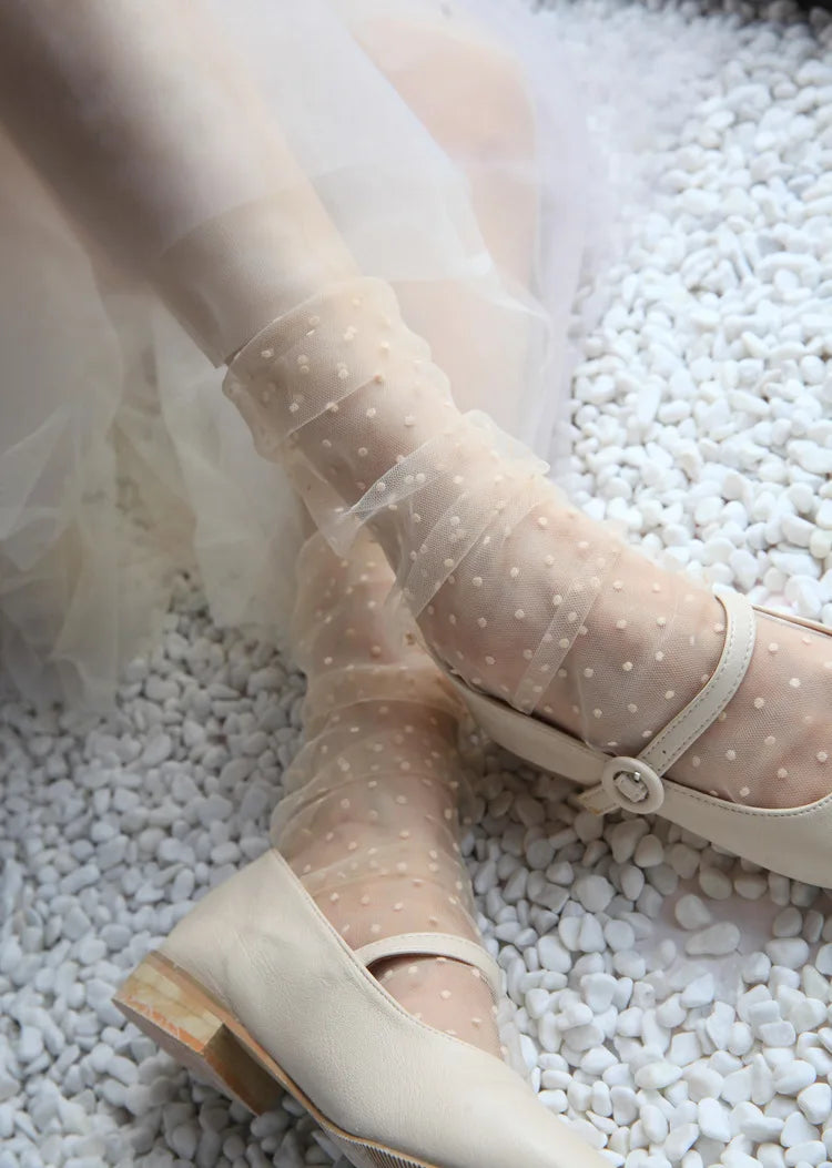 Sexy Dot Lace Transparent Mesh Ankle Ultra-Thin Princess Tulle Black White Grey Girls Women Socks