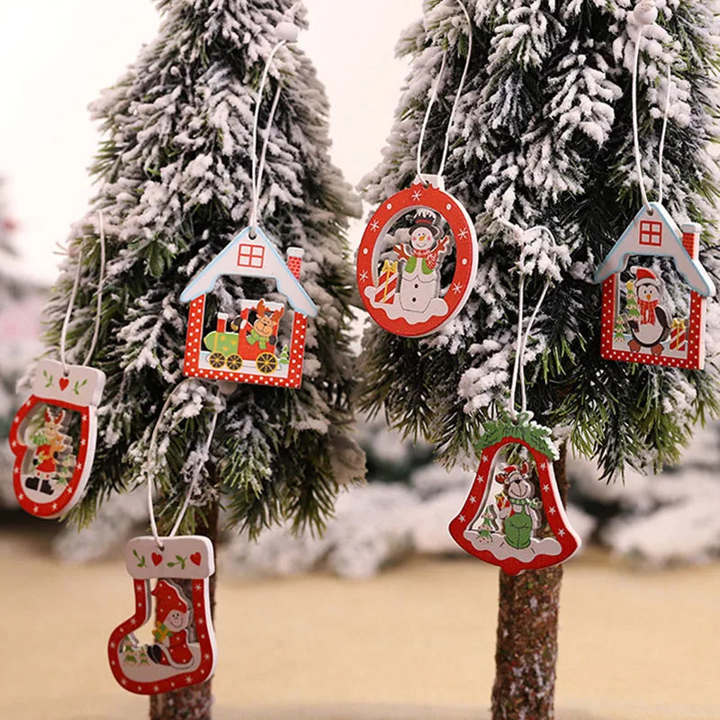 Christmas Wooden Pendant Snowflake Tree Hanging Ornaments Home Decoration Navidad Xmas New Year Gift