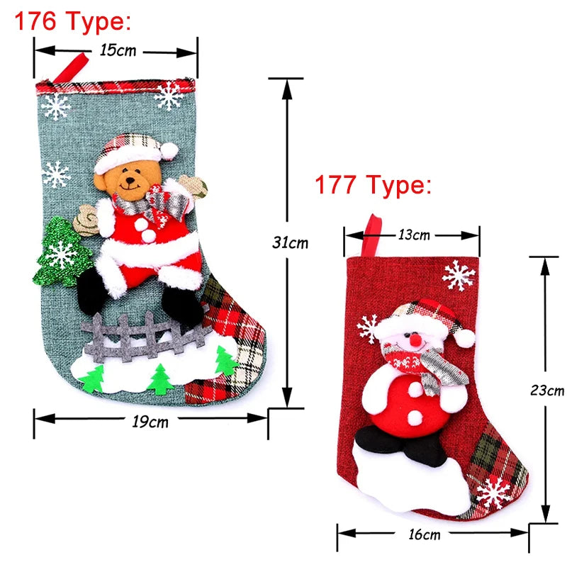 Christmas Xmas Ornaments Decoration 3D Santa Claus Snowman Christmas Socks Stocking Candy Gift Bag
