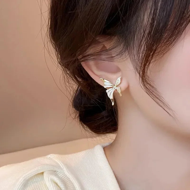 Light Luxury Niche Elegant Zircon Butterfly Fashion Sweetie Stud Gold Women Earrings Jewelry Gifts
