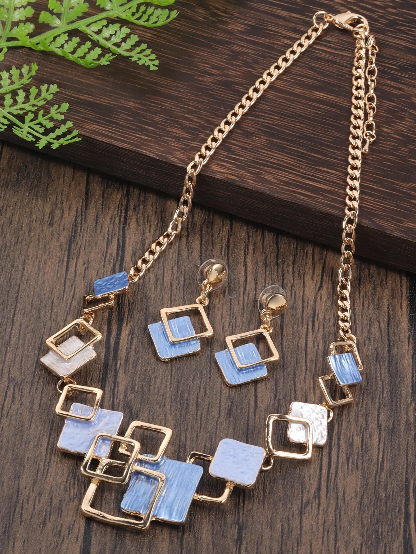 Fashion Simple Drip Oil Geometric Trendy Daily Party Necklace Earrings Gold Silver Women Jewelry Set