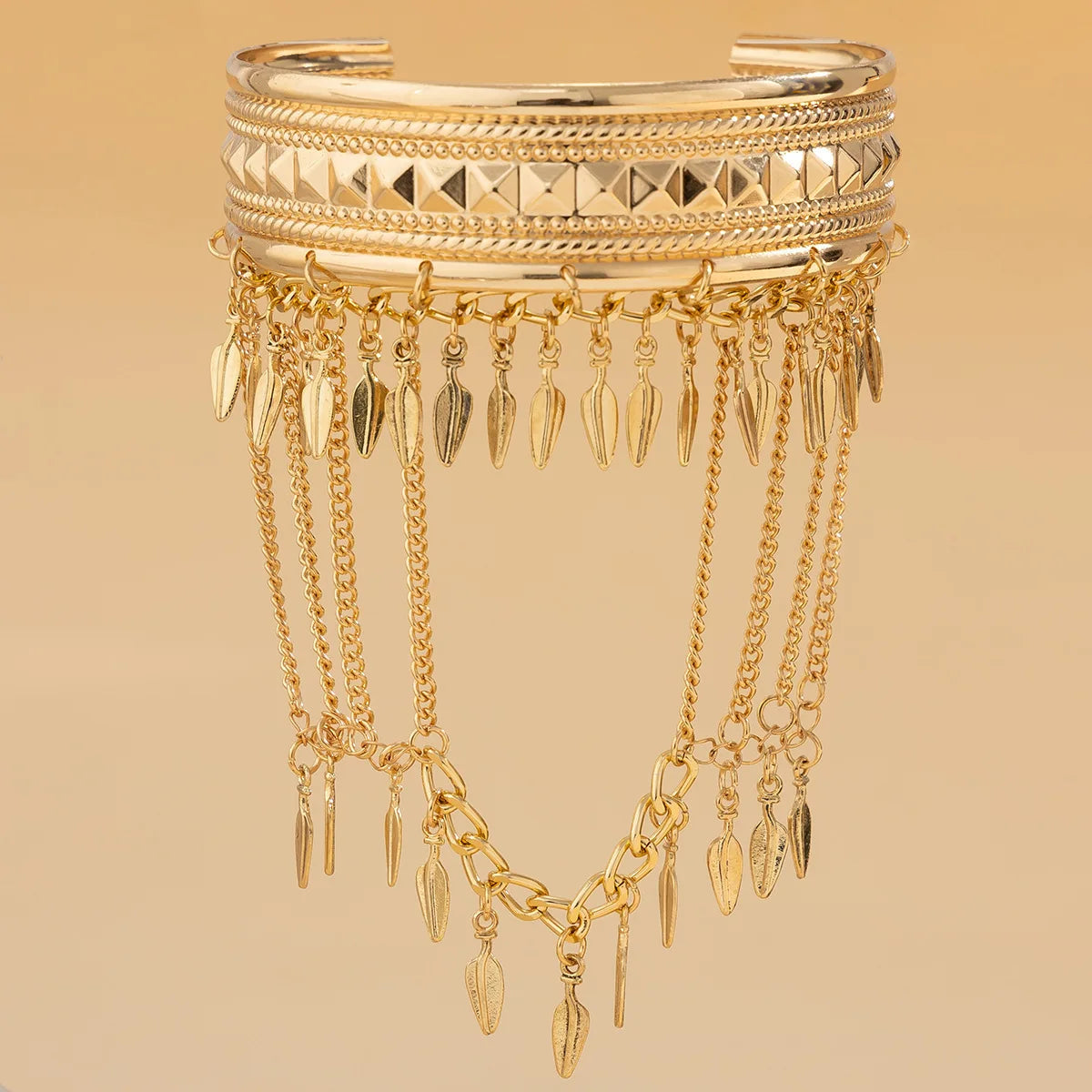 Trendy Metal Coin Leaf Chain Tassel Gold Silver Women Upper Arm Bangle Cuff Bracelet Armlet Armband