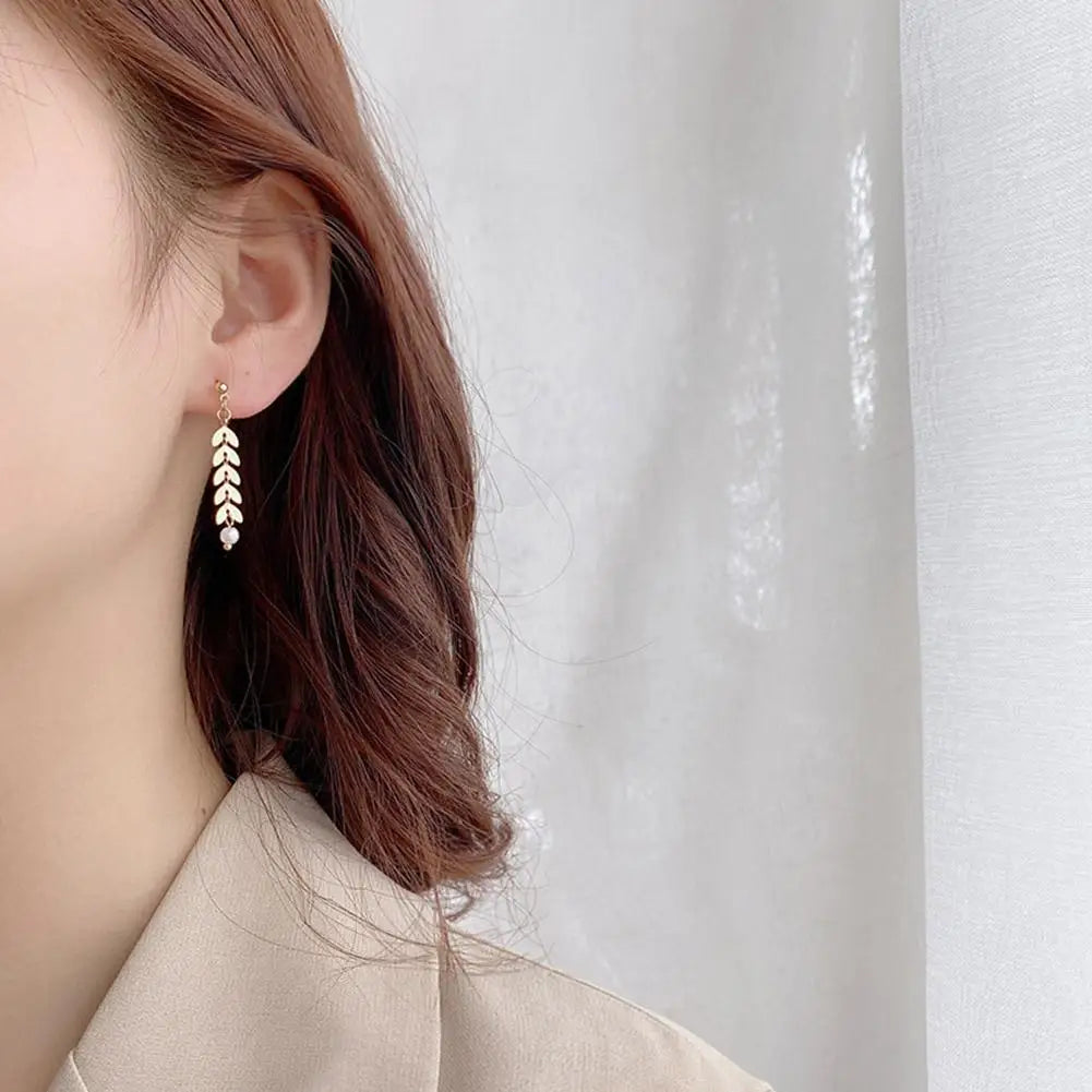 New Simple Wheat Ear Pearl Temperament Lucky Gold Charm Women Bracelet Necklace Earrings Jewelry Set