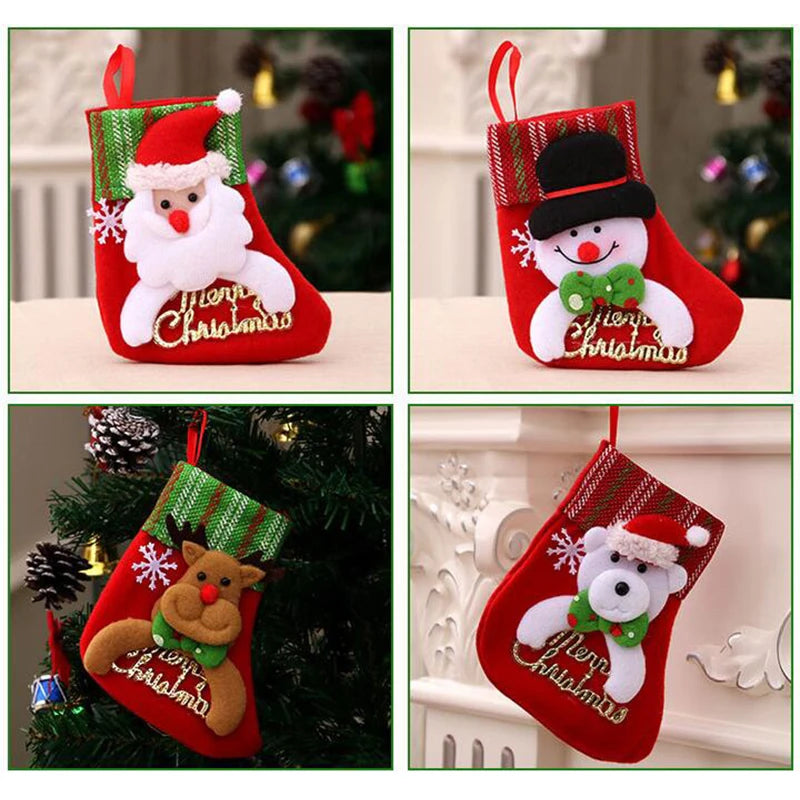 Christmas Tree Ornaments Hanging Elk Bear Snowman Socks Gift Bags Home Party Fireplace Decor