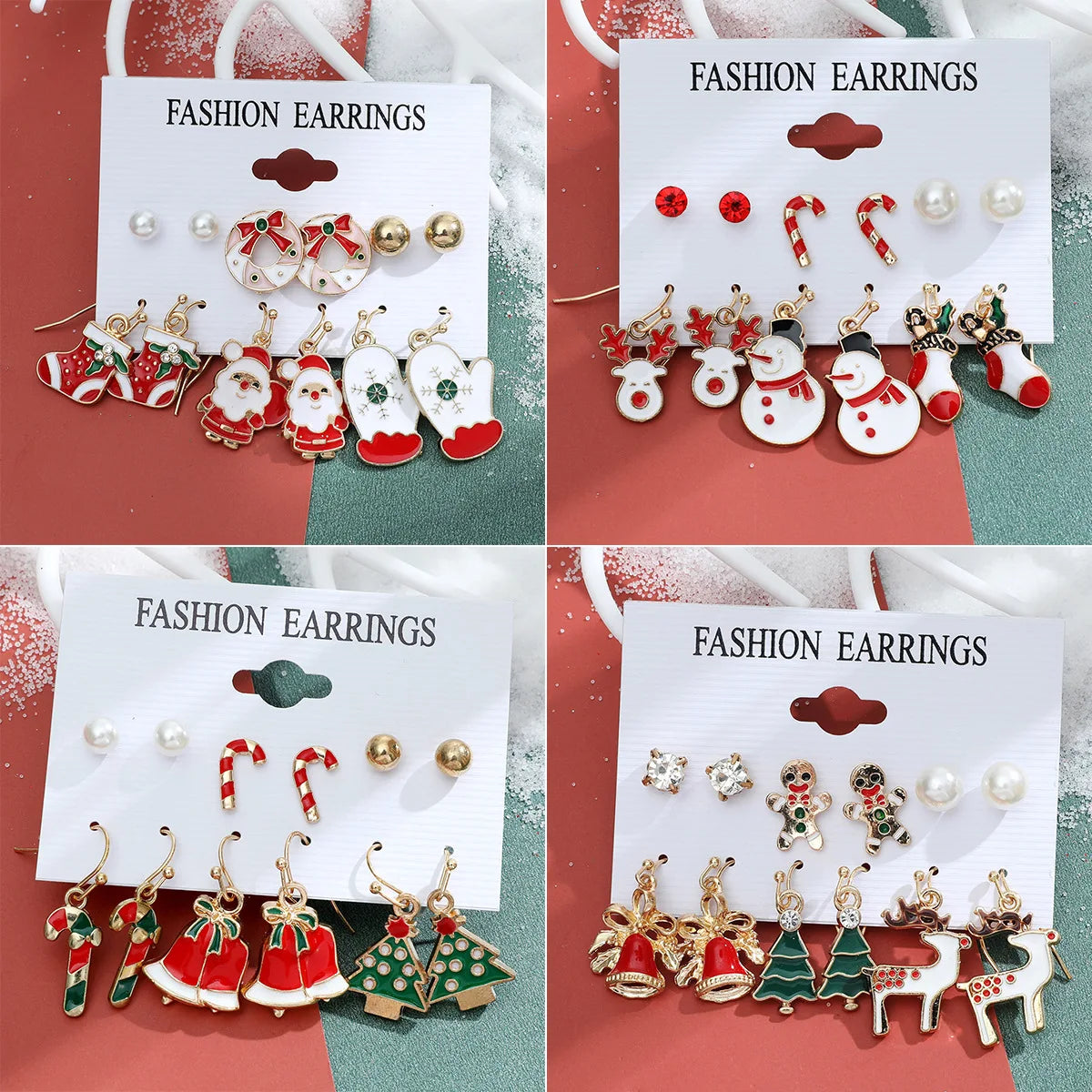 6 pairs Christmas Xmas Tree Elk Snowman Santa Claus Cute Stud Women Girls Kids Earrings Set Gifts