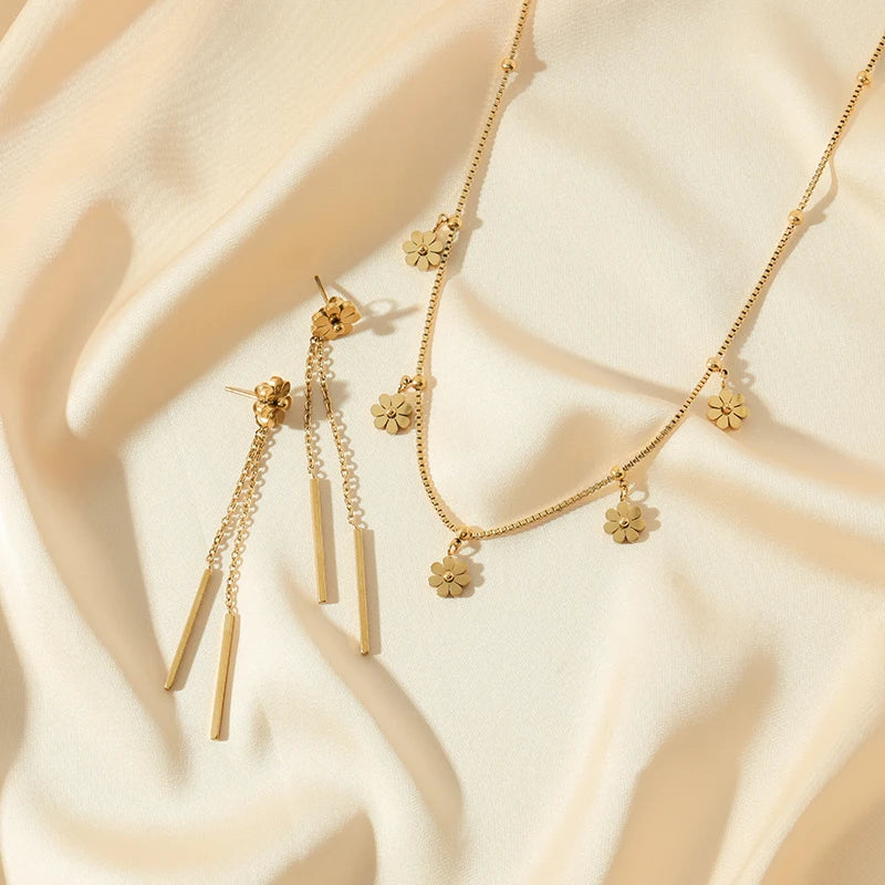 Gold Color Heart Love Necklace Earrings Trendy Women New Party Fall Jewelry Set Gift