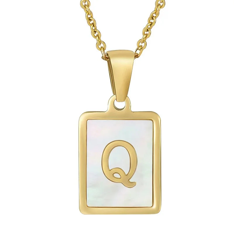 Pearl Shell Initial Letter 26 Alphabet Minimalist Pendant Trendy Gold Women Necklace Jewelry Gifts