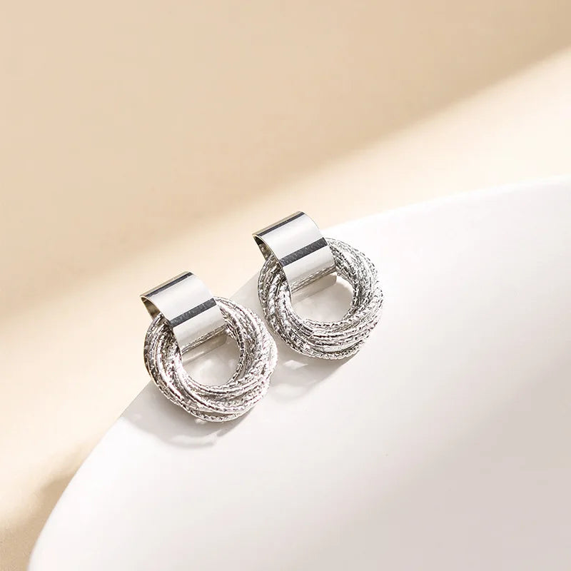 Retro Metal Gold Silver Multiple Small Circle Stud Women Korean Jewelry Earrings Fall Jewelry Gift