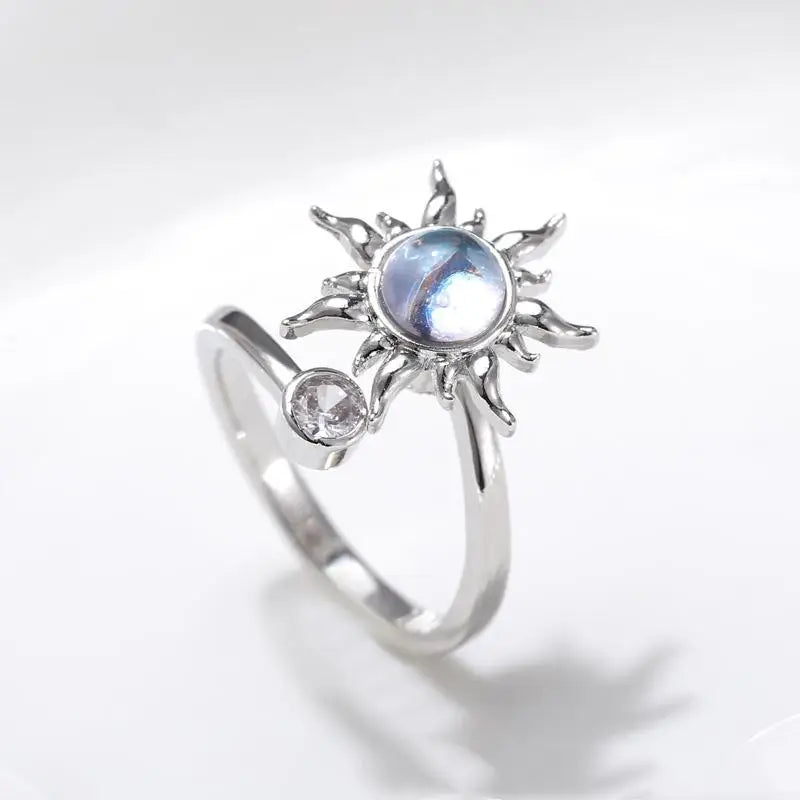 Anti Stress Anxiety Women Stainless Steel Sun Pendant Spinner Fidget Finger Rings Jewelry Gifts