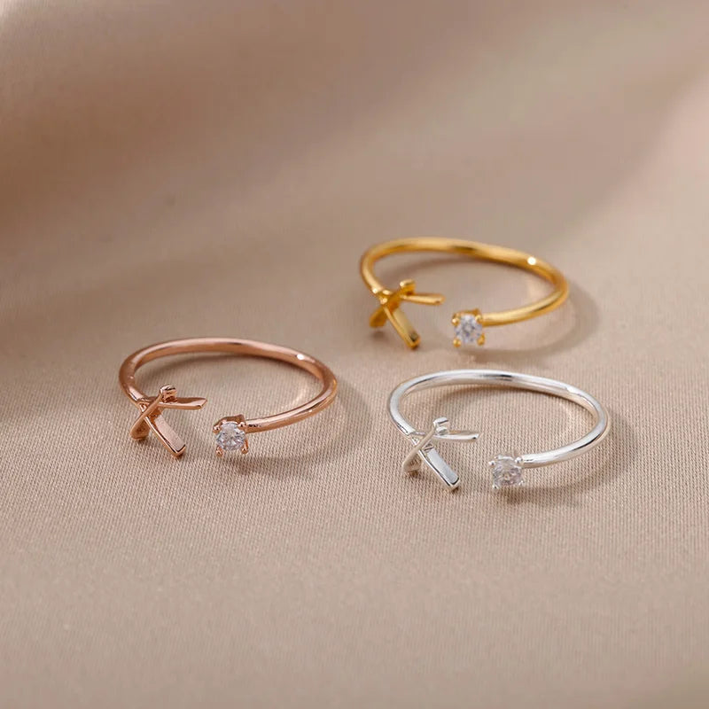 A-Z Initial Open Adjustable Wedding Trendy Crystal Zircon Gold Couple Women Rings Jewelry Gift