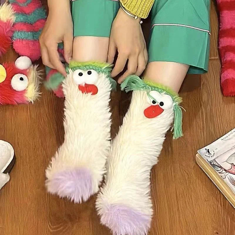 Funny Monster Coral Fleece Floor Fuzzy Couple Sleep Socks Fall Autumn Winter Christmas Stocking Gift