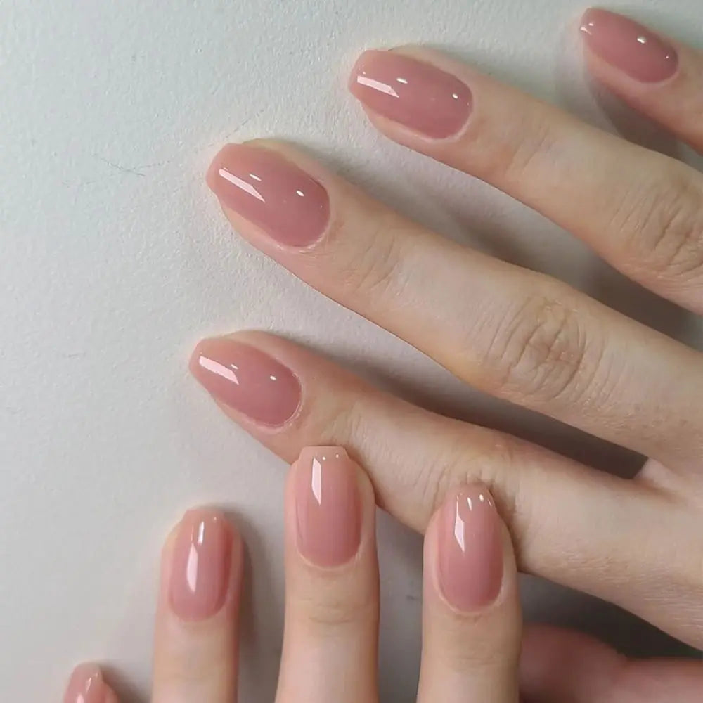 24pcs Short Round French Sparkling Pearl Wavy Love Heart Full Cover Detachable False Press On Nails