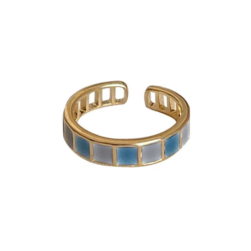 Trendy Retro Geometric Colorful Drip Glaze Exquisite Adjustable Open Gold Women Rings Jewelry Gift