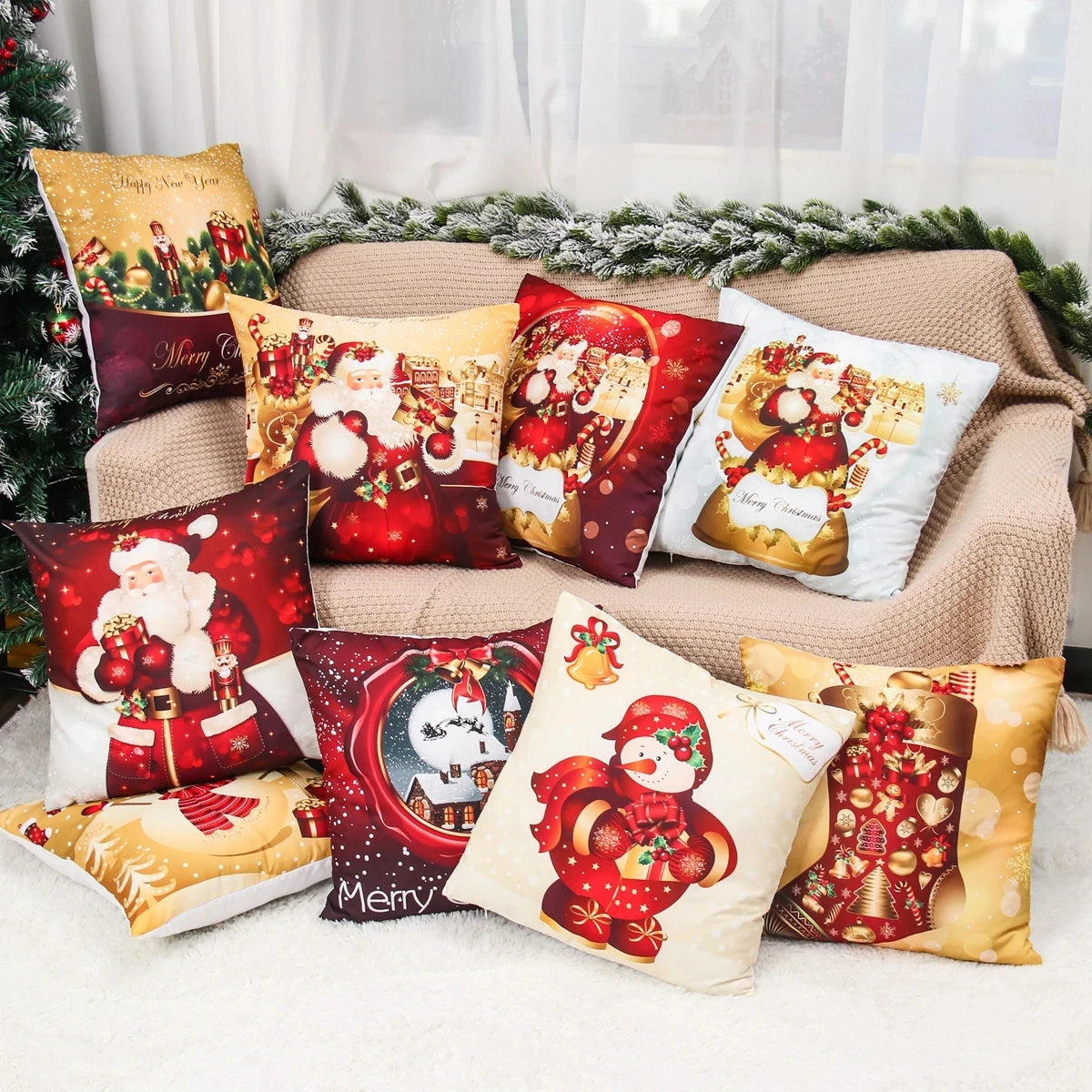 Christmas Cushion Cover Home Ornament Decorations Navidad Noel Xmas New Year Gifts