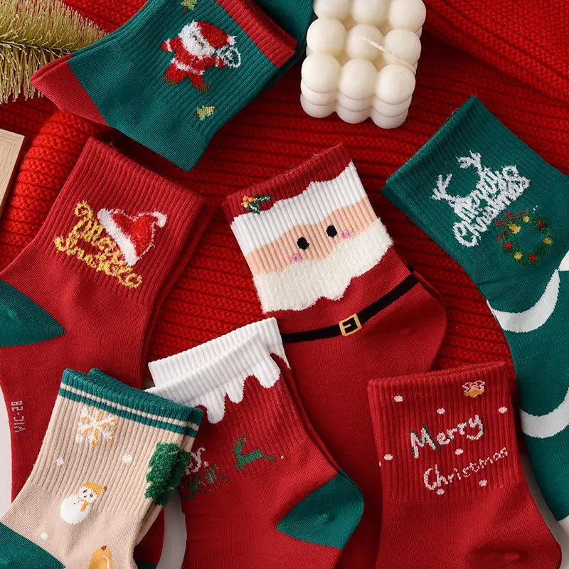 5 pairs Cartoon Santa Claus Snowman Christmas Trees Deer Christmas Socks Christmas Xmas Fall Gifts