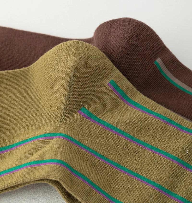 Autumn Fall Fashion Loose Mouth Vertical Stripe Stitching Slim Women Stockings Knee-high Piled Socks