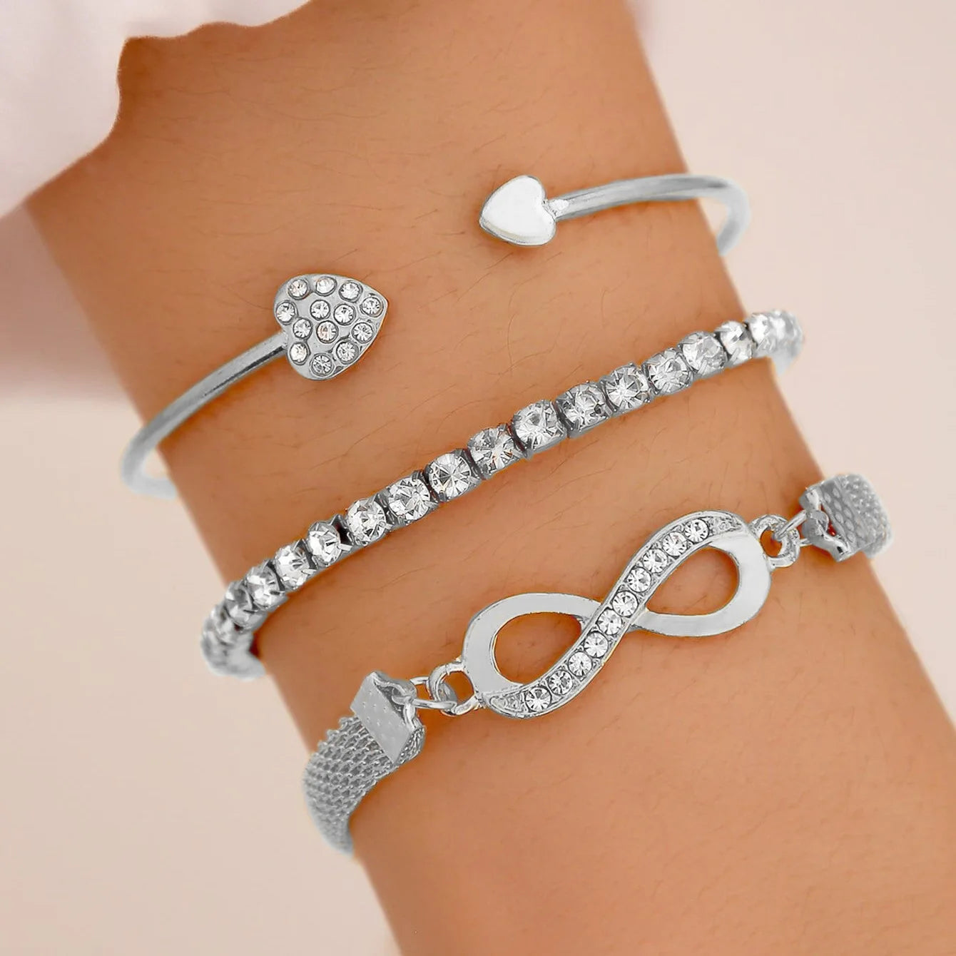 Vintage Gold Crystal Rhinestone Heart Bracelet Women Geometric Adjustable Fall Bangle Jewelry