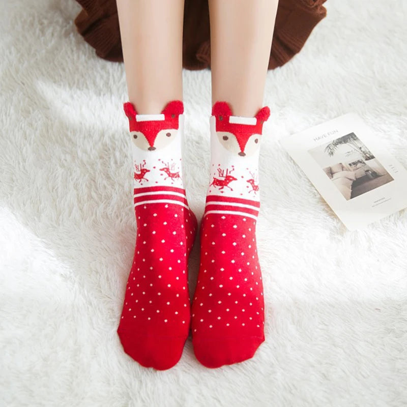 3 Pairs New Year Cute 3D Cartoon Decorative Middle Tube Cotton Winter Fall Christmas Socks Gifts
