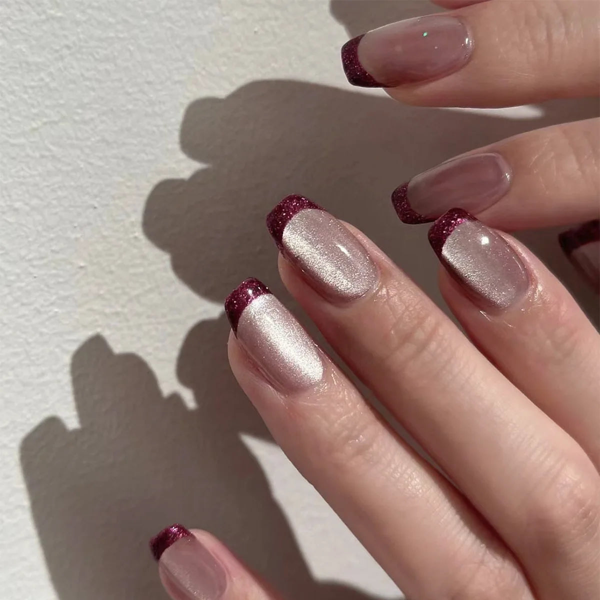 24pcs Simple Square Jelly Glue Gradient French Press on Fake False Nails Short Full Cover Nail Tips