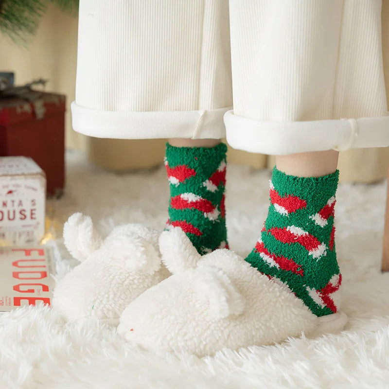New Christmas coral fleece warm and thick winter socks snowman sleeping floor socks Fall Xmas Gift
